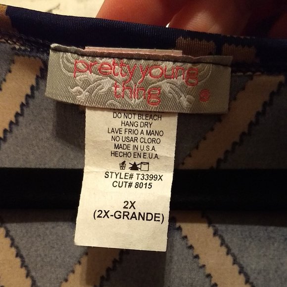 Blue Tan Diamond Print Hi-Lo Tunic Sz Large not 2X - Picture 7 of 7